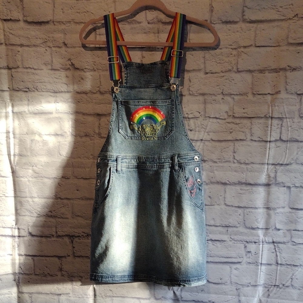 SpongeBob SquarePants Rainbow Pride Denim Overall Skirtall Size S